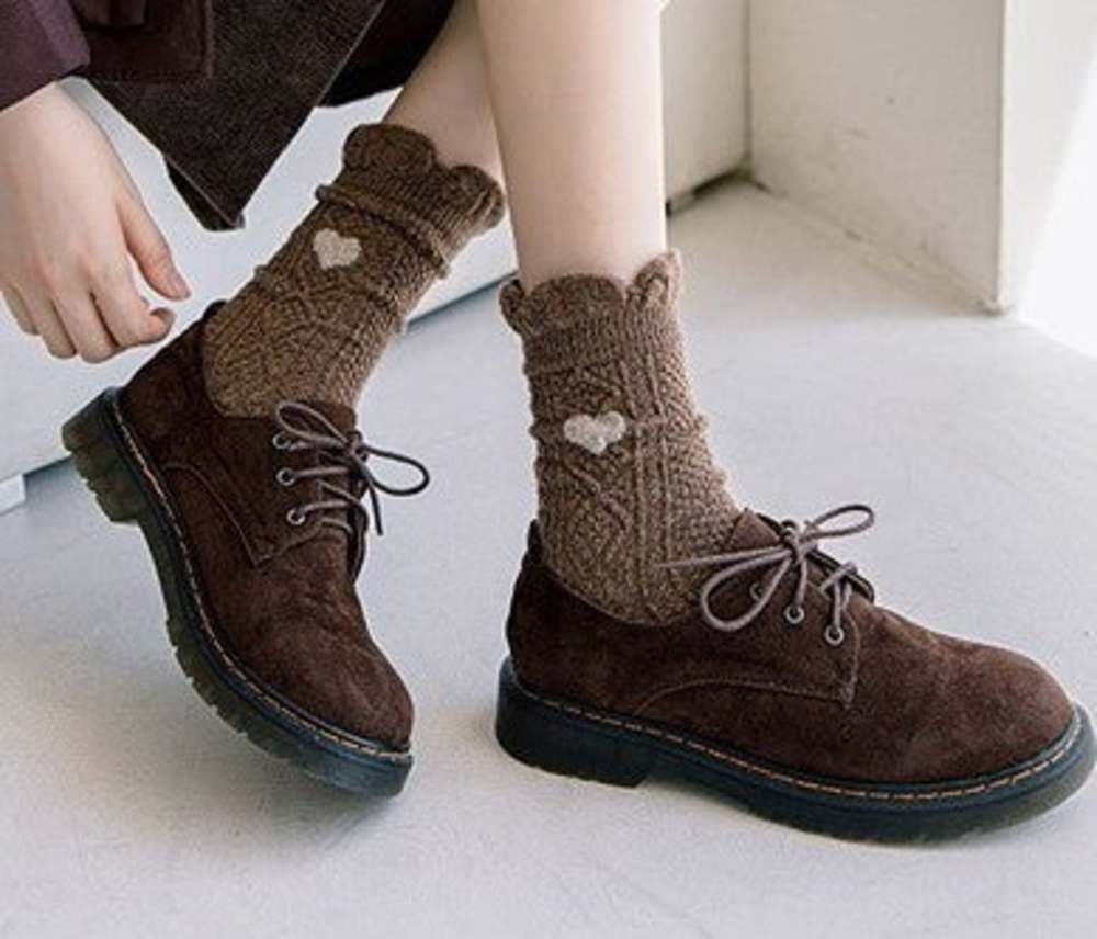 Heart And Diamond Pattern Tube Socks In Brown - Picture 7 of 7